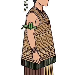 Traditional Indigenous Person Wearing Authentic Tribal Clothing and Ornate Accessories, Vector Illustration