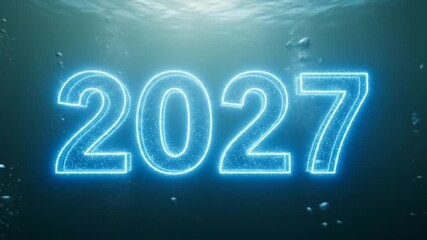 A futuristic underwater display of the year 2027, evoking themes of prediction and marine