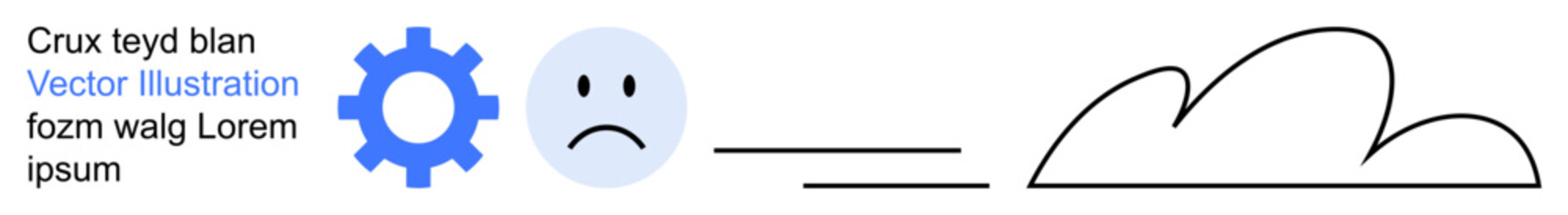 Problem-solving, technology, emotions, decision-making, creativity, abstract concepts. Gear, sad face and cloud shapes connected by lines. Problem-solving and emotions visually