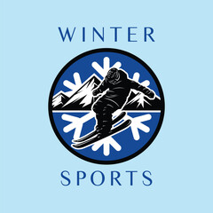 Ski Resort Winter Mountain Sport Badge Emblem Black Blue and White Vector