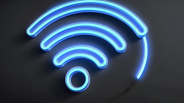 Neon Wi-Fi: A glowing neon representation of a Wi-Fi signal, radiating connectivity and data transfer on a dark surface.