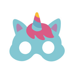 Cute blue unicorn mask icon, ideal for magical parties, kids’ events, or illustrating colorful, dreamy, and playful character art.