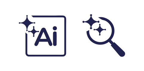 Artificial intelligence text symbol with twinkling stars. Ai black silhouette modern web icon.Abstract AI logo set with sleek black gradient, clean typography,
