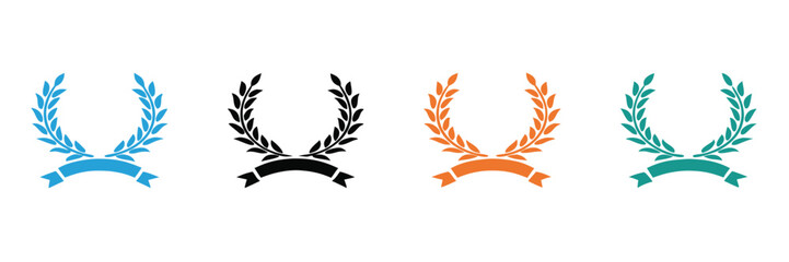 Black laurel wreath icon. Icon laurel wreath vector design and illustration.Award laurel wreaths with ribbons in various colors.editable stroke
