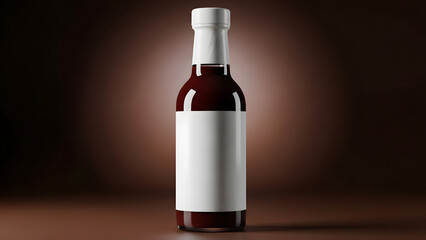 Elegant glass bottle with blank label for premium sauce branding ready for your logo, perfect for food bloggers or culinary businesses to showcase products