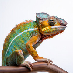 Obraz premium A chameleon on a white backdrop with clear details and soft shadows cute animal for education