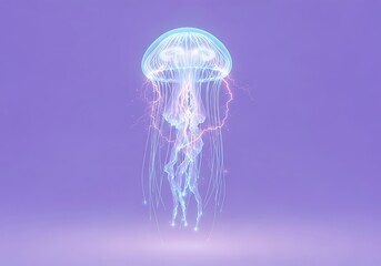 Naklejka premium Ethereal Jellyfish Floating in a Sea of Lavender and Luminescent Light
