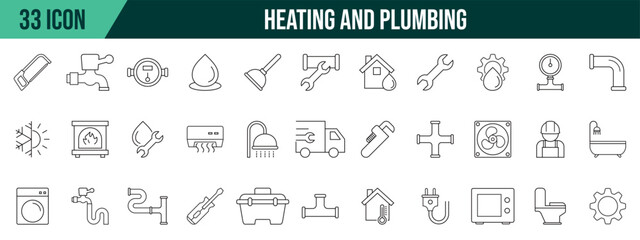 Heating and plumbing icon collection, editable and resizable vector icon templates.