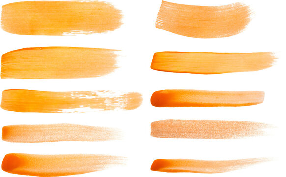 Orange brush stroke set isolated on white background