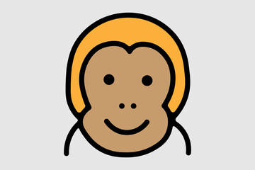 This image is a simple, graphic illustration of a monkey's head. The face is light brown, framed by a band of orange color that suggests hair or the outer head shape.