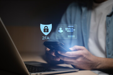 Data protection and cyber security concept. Business professional using two-factor authentication, user privacy and data encryption, Login, verify password for secure internet access.