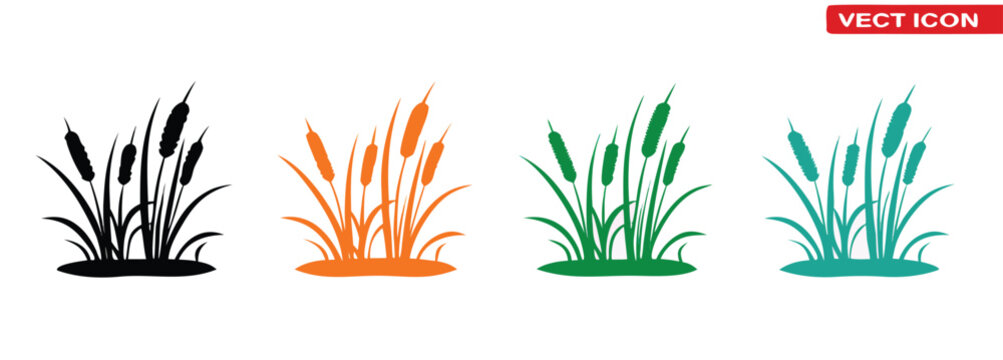 cattail icon set silhouette ,Vibrant cattails in various hues for nature-inspired designs,Grass Silhouette icon Set collection.
