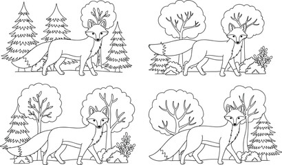 Spot the Difference Puzzle Featuring Fox in Forest with Trees, Bushes, Wildlife, Nature Elements, Ideal for Kids and Games