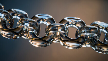 Close-up of shiny silver chain links against a blurred gradient background with warm tones.