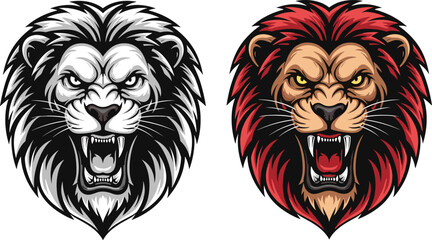 Roaring lion head illustration, fierce animal art, dramatic lion face, stylized predator design, aggressive wildlife graphic, majestic beast portrait © Creatives Sakib