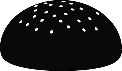 Black silhouette of hamburger bun with sesame seeds, perfect for food icons, branding, restaurant design, and culinary vector content.