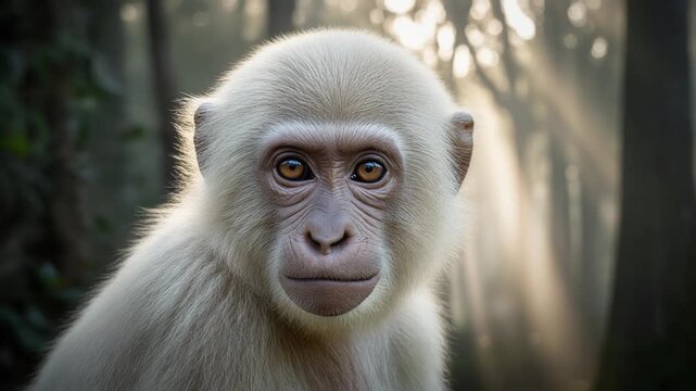 footage of wild monkey eating fruits while sitting on the tree branch at jungle forest