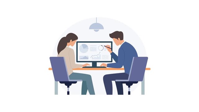 Animated video two professionals working together and collaboration, data analysis, and strategic planning in a modern workplace environment in an office setting