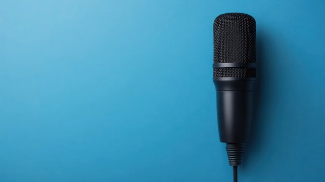 Black Microphone on Blue Background