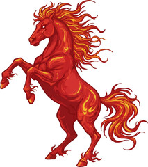 Fire Red Horse Rearing &ndash; Powerful Mythical Horse Illustration