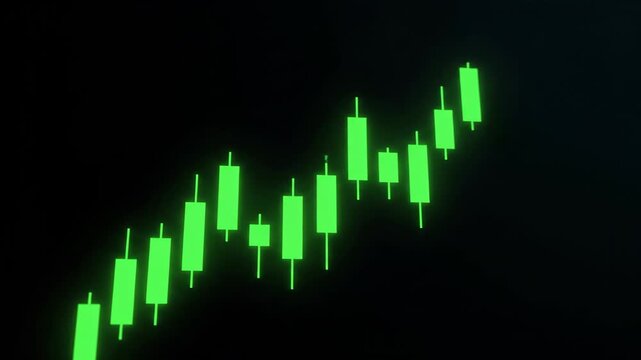 Futuristic Glowing 4K Slow Motion Candlestick Chart Showing Exponential Financial Growth and Success.