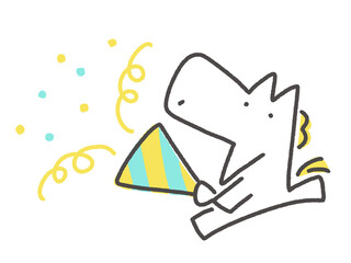 大きなクラッカーでお祝いするかわいい白馬キャラクター　誕生日・新年・パーティー