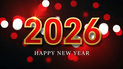 Happy New Year 2026 design with a red and gold light neon sign illustration celebration concept vector text card for holiday sale on New Year's Eve