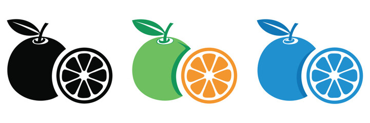 Orange slice shape set. Grapefruit black symbol collection. Mandarin elements.Vibrant citrus slices for summer promotions and healthy living
