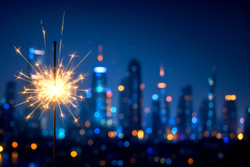 new year ,Sparkler Celebration with Warm Candlelight Bokeh Background, Generative AI