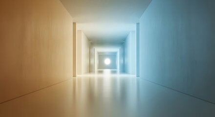 Obraz premium Abstract illuminated architectural perspective, hallway with geometric form