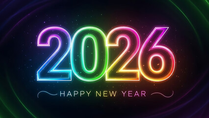 A neon light sign illustration showing the number 2026 for a New Year's Eve party celebration design