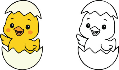 Adorable cartoon baby chick hatching from a cracked egg shell for kids designs. isolated PNG with Transparent Background © Nasira's studio