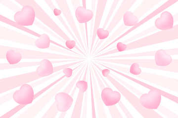 Emerging Cute 3D Hearts on Pink Sunburst Background