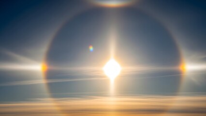 Obraz premium Rare Atmospheric Optical Phenomenon: Solar Halo and Sun Dogs (Parhelia) in the Sky 
