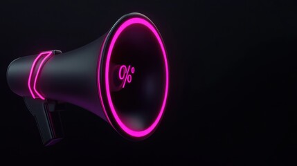 megaphone with glowing pink accents and a percentage sign conveys a striking visual for sales promotions and discounted offers
