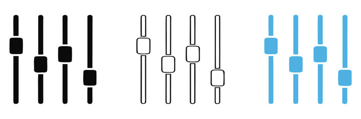 Adjustments icon Flat illustration vector with thin stroke,equalizer icons in black, outline, and blue isolated on white background,
