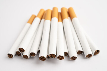 Cigarette on US dollar banknotes, cost, trading, marketing and production, No smoking, import export.