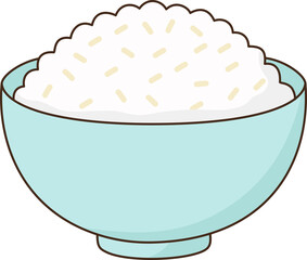Cute Cartoon Bowl of Cooked White Rice Illustration