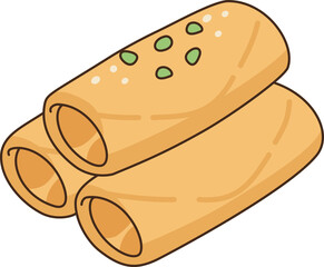 Stack of Crispy Spring Rolls with Toppings Illustration