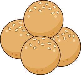 Stack of Fried Sesame Balls Cartoon Illustration