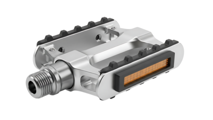 Silver bicycle pedal with reflector isolated on transparent background