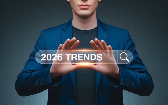 Businesswoman showing 2026 Tech Trend Forecasting and Strategic Planning