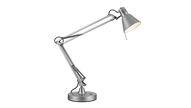 Adjustable gray metal architect desk lamp isolated on transparent background