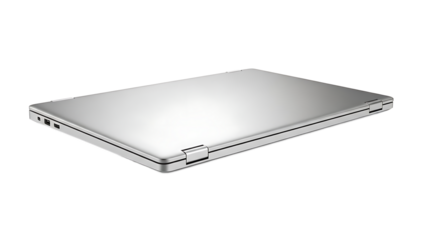 Closed silver laptop computer isolated on transparent background