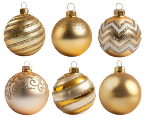 Collection of Golden Christmas Ornaments Isolated on Background