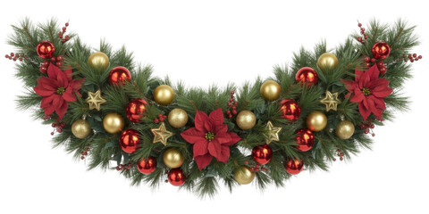Christmas Garland with Poinsettias and Ornaments
