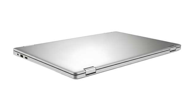 Closed silver laptop computer isolated on transparent background