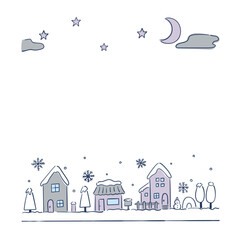 Winter Townscape with Moon & Stars