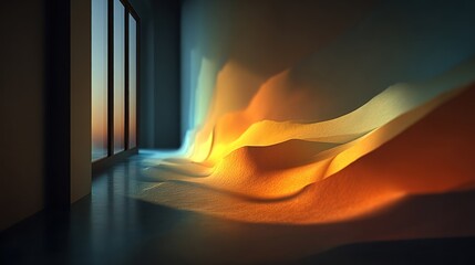 Abstract light trails in a dark room, creating a sense of movement and energy.