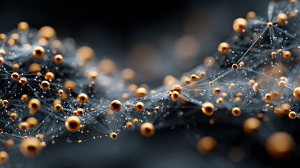 Abstract Network of Golden Spheres Connected by Thin Strands.